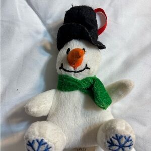 Festive Snowman Plush with Green Scarf ornament Christmas 6”